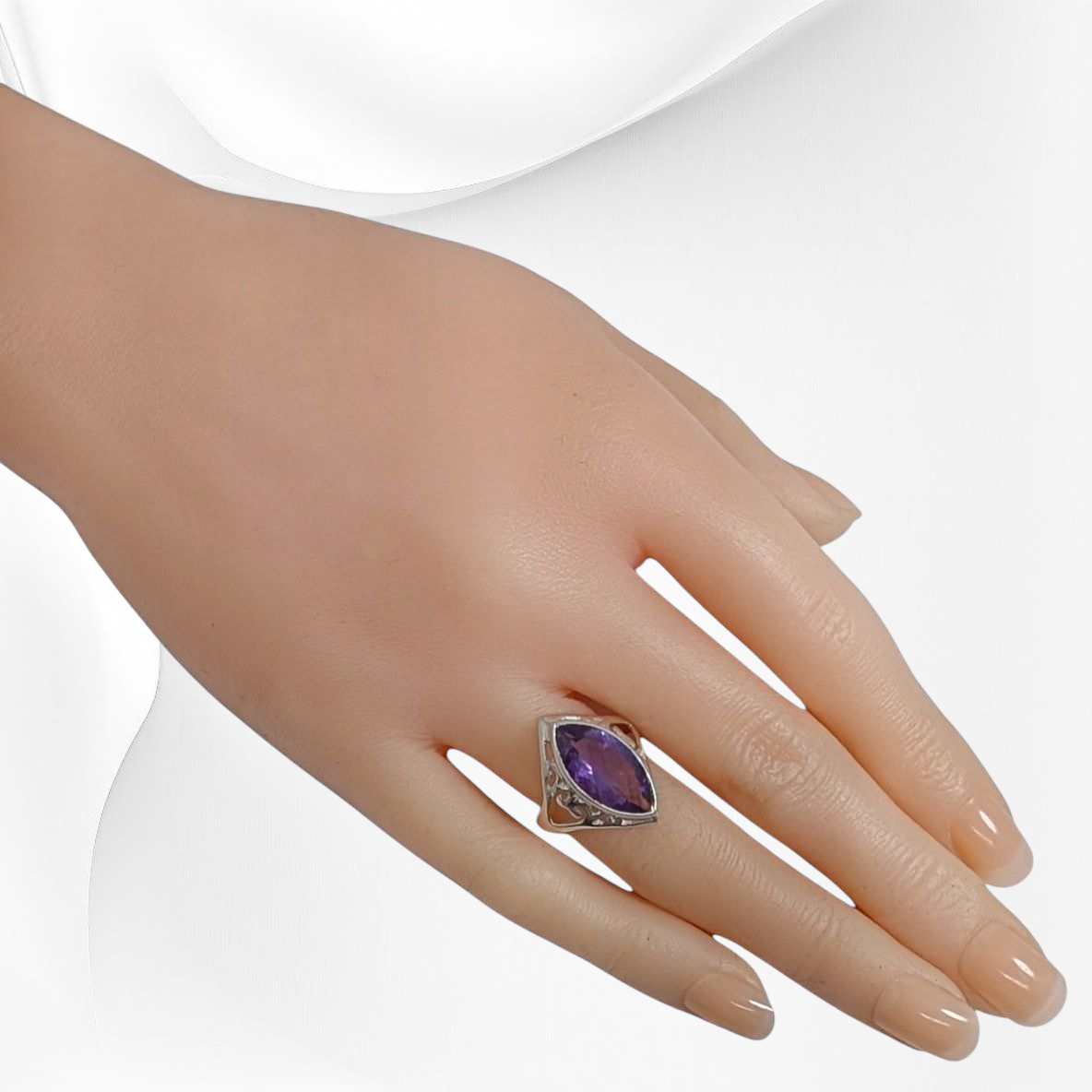 925 Sterling Silver Filigree Women's Ring with Authentic Amethyst Gemstone