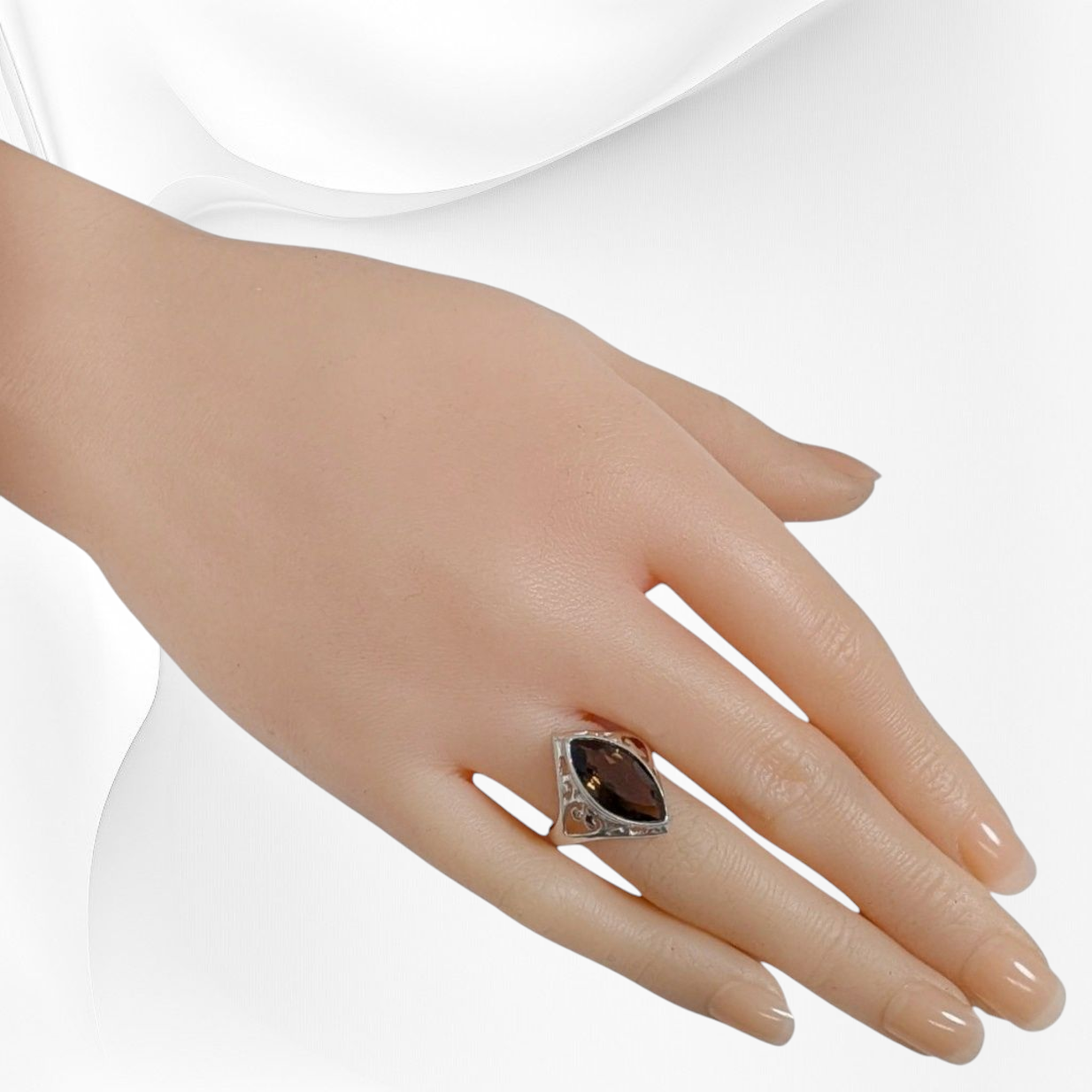 925 Sterling Silver Filigree Women's Ring with Authentic Smoky Topaz