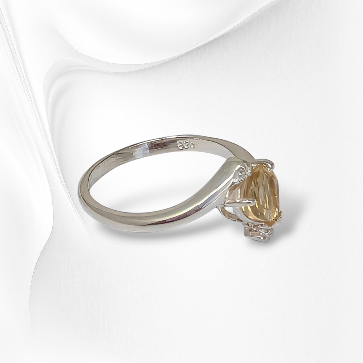 925 Sterling Silver Women's Ring with Authentic Citrine and Cubic Zirconia Crystals