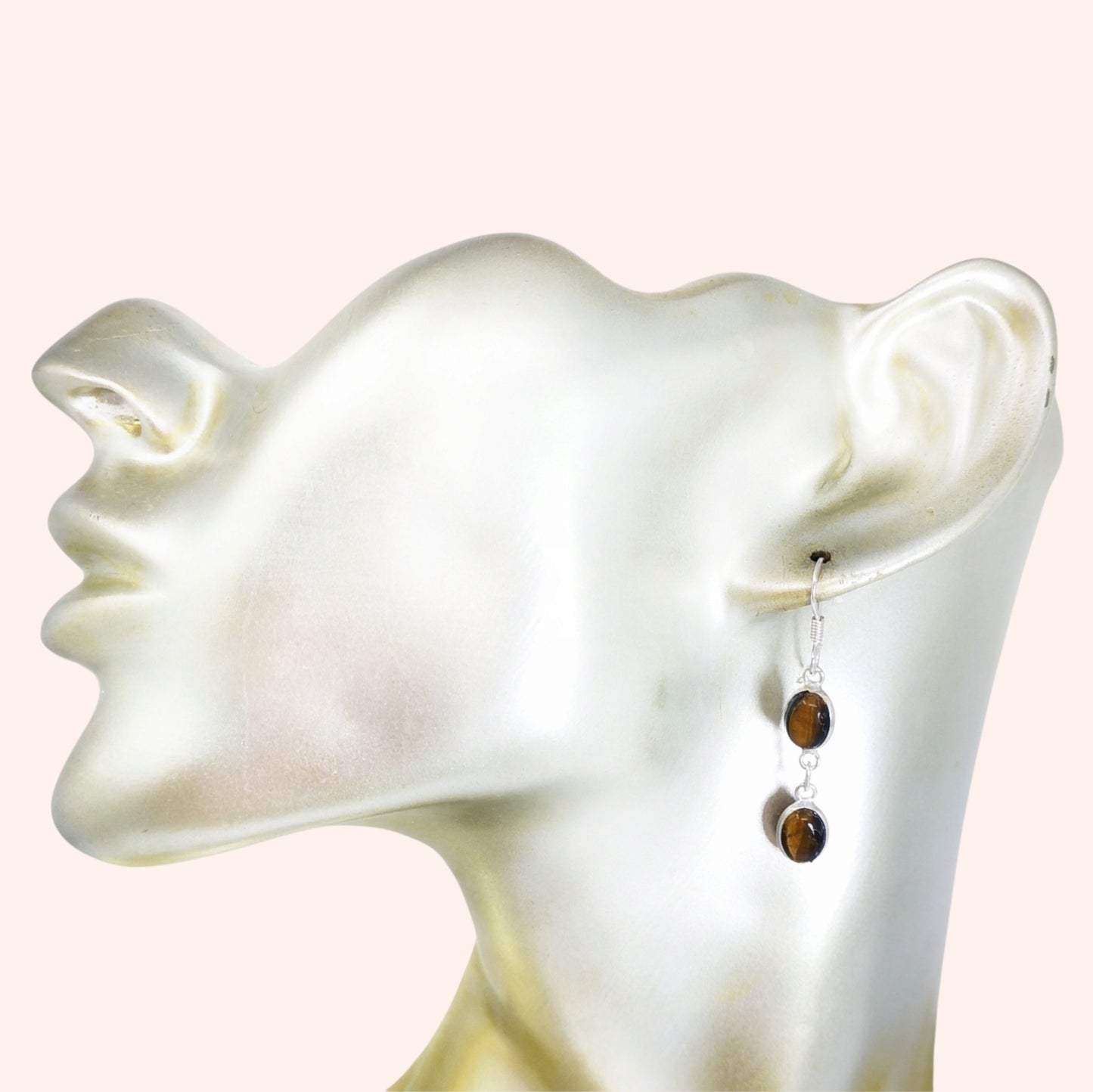 925 Sterling Silver Hook Earrings with Authentic Tiger's Eye Gemstones