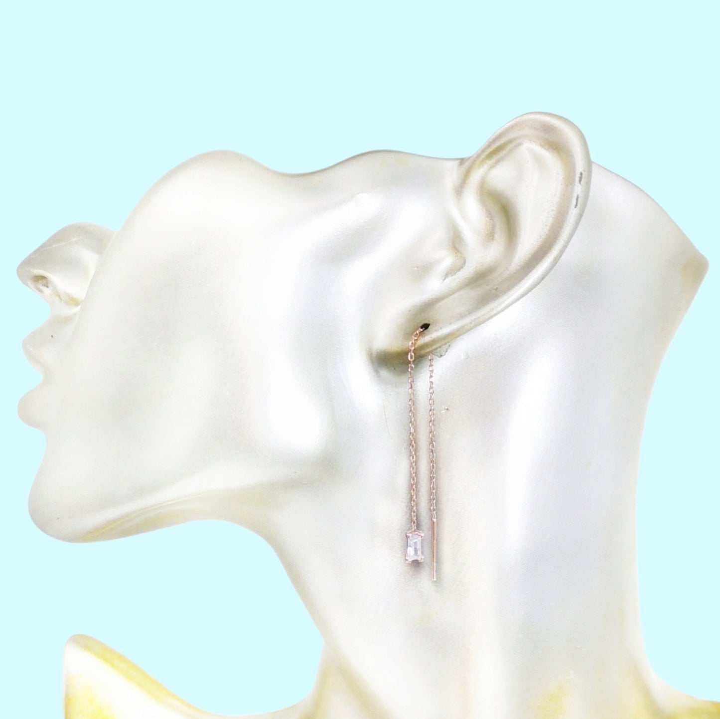 925 Sterling Silver Threader Earrings with Cubic Zirconia Crystals, 14K Rose Gold plated