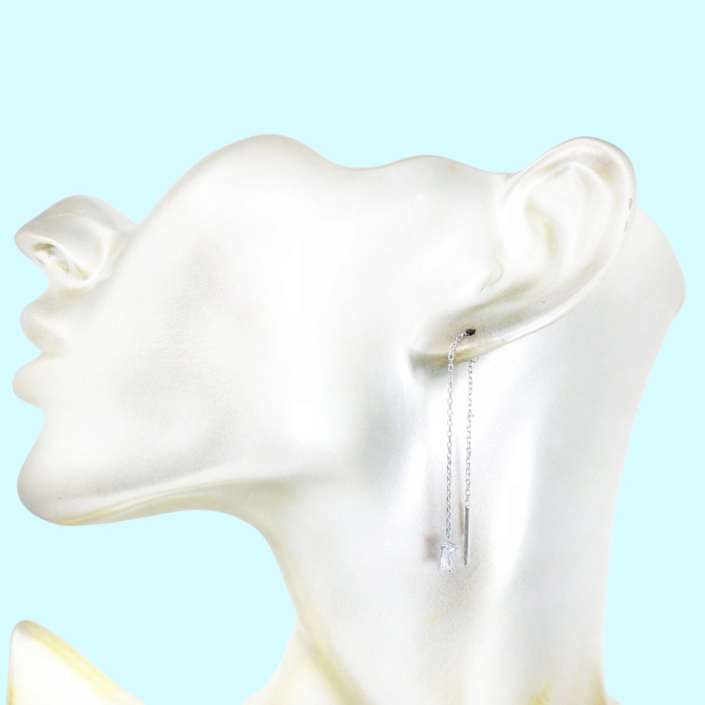 925 Sterling Silver Threader Earrings with Cubic Zirconia Crystals