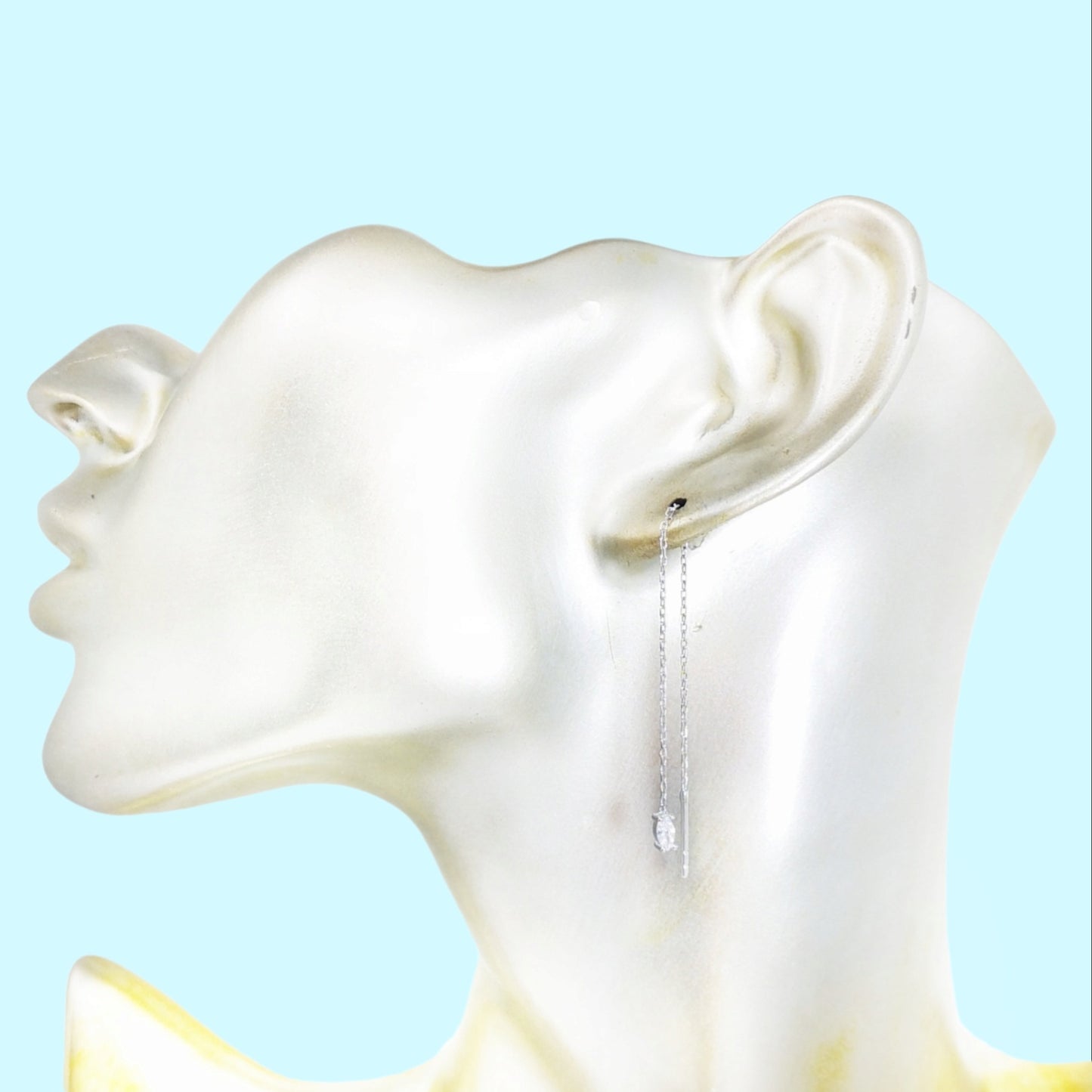 925 Sterling Silver Threader Earrings with Cubic Zirconia Crystals