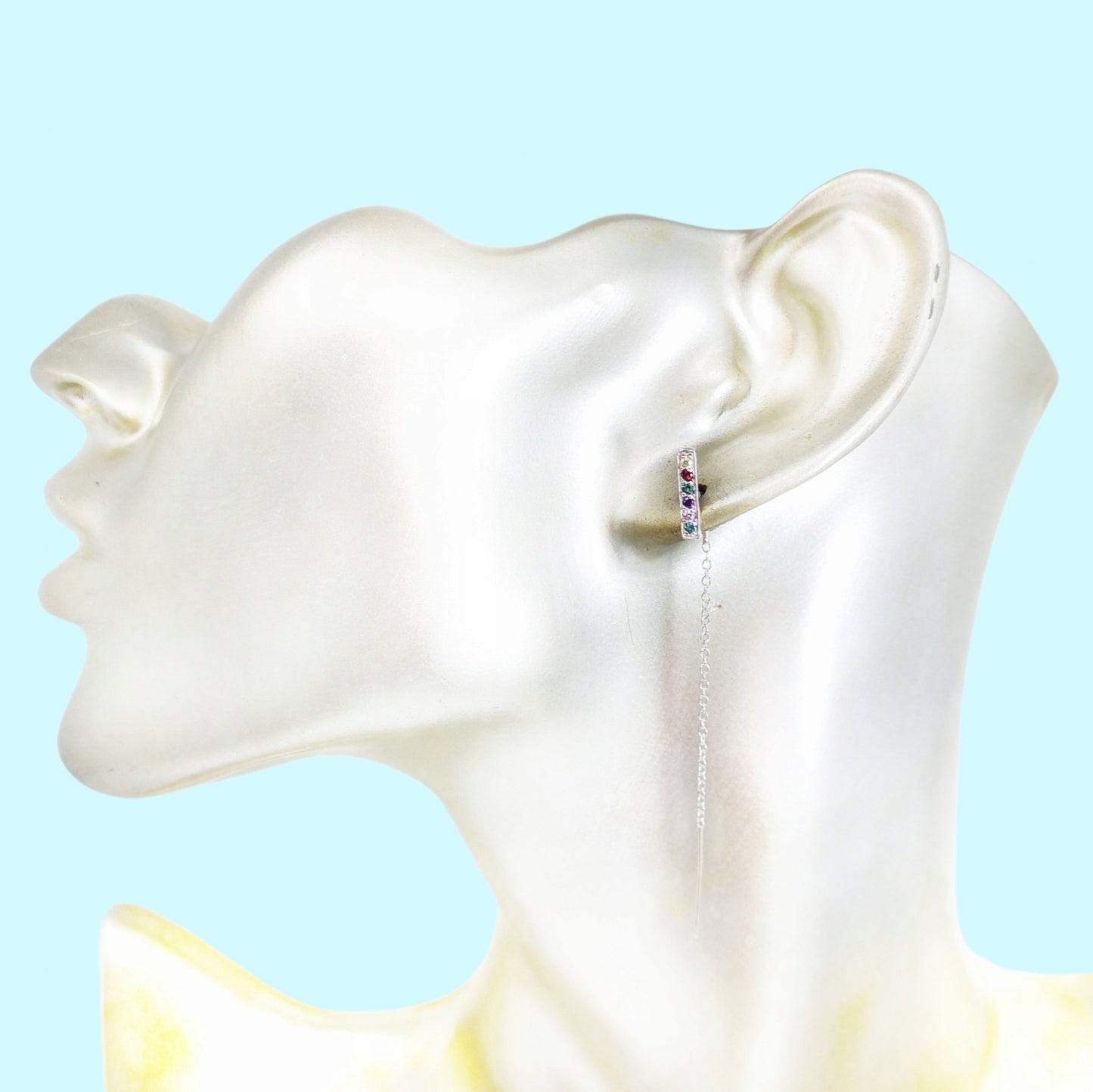 925 Sterling Silver Threader Earrings with Cubic Zirconia Crystals