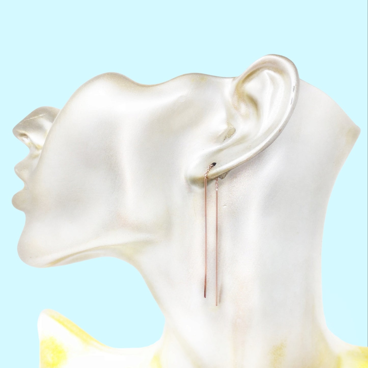 925 Sterling Silver Threader Earrings, 14K Rose Gold plated