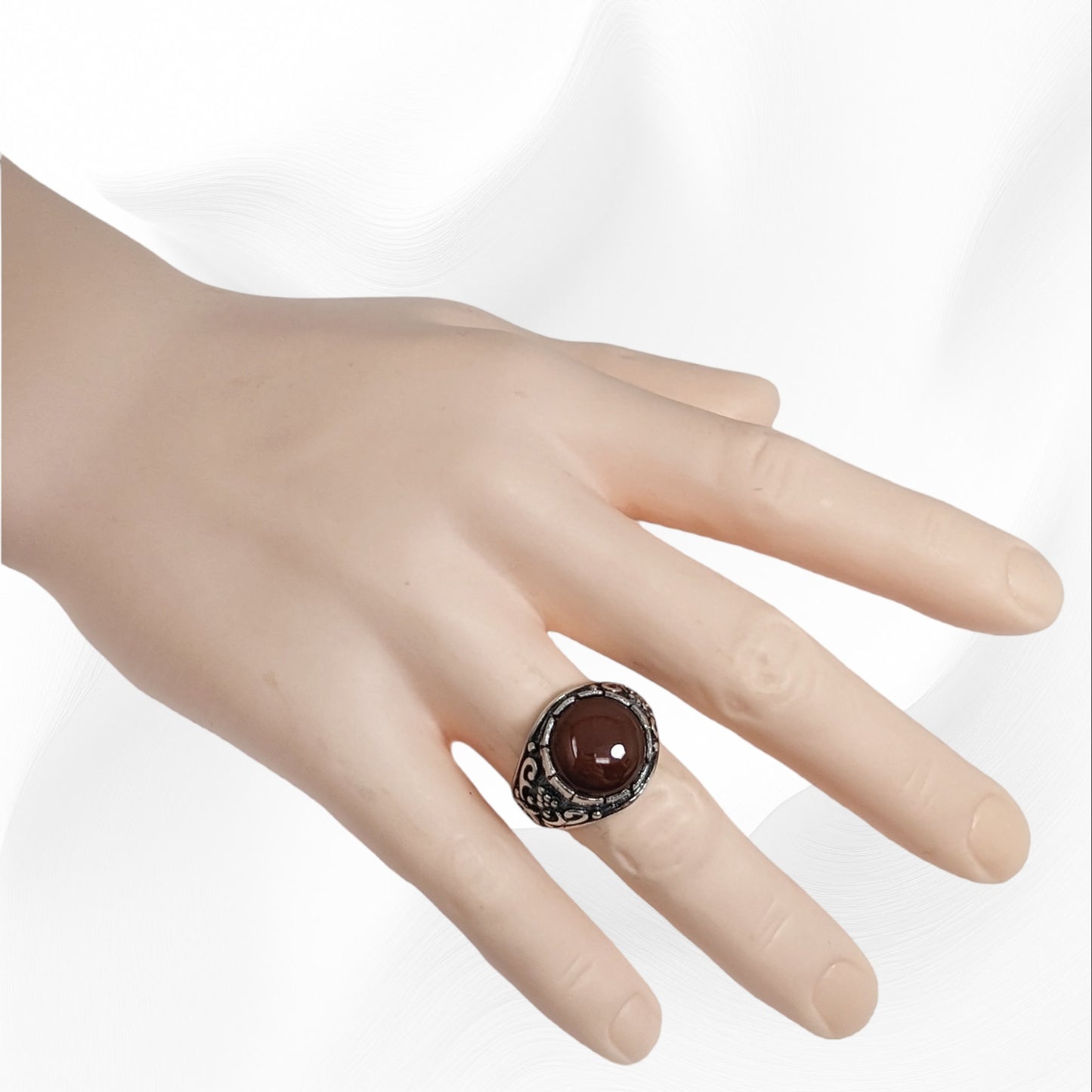 925 Sterling Silver Men's Ring With Authentic Brown Agate Gemstone