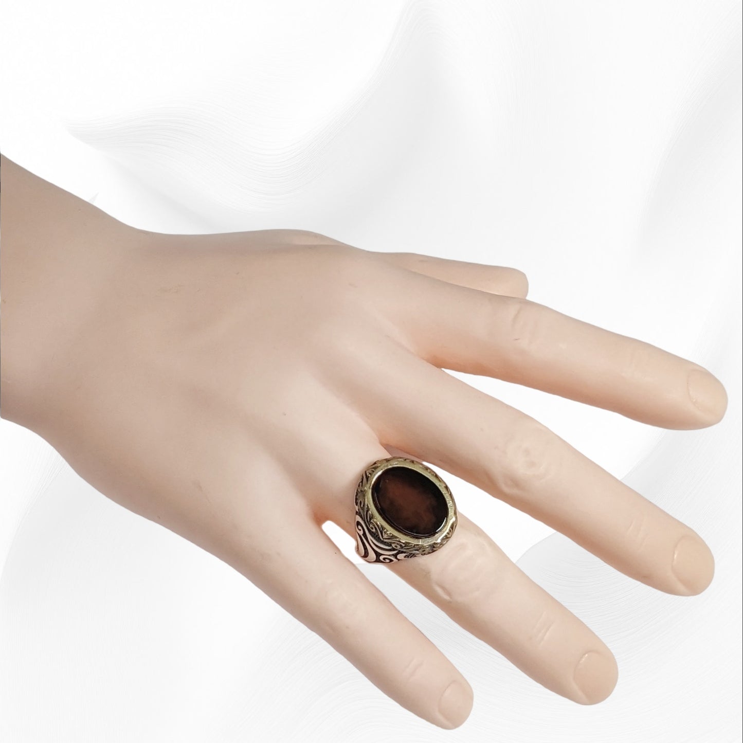 925 Sterling Silver Men's Ring with Authentic Brown Agate Gemstone