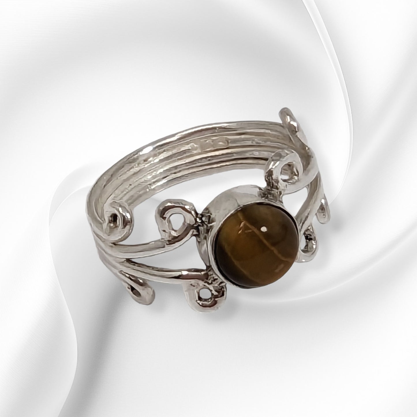 925 Sterling Silver Women's Ring with Authentic Tiger's Eye Gemstone