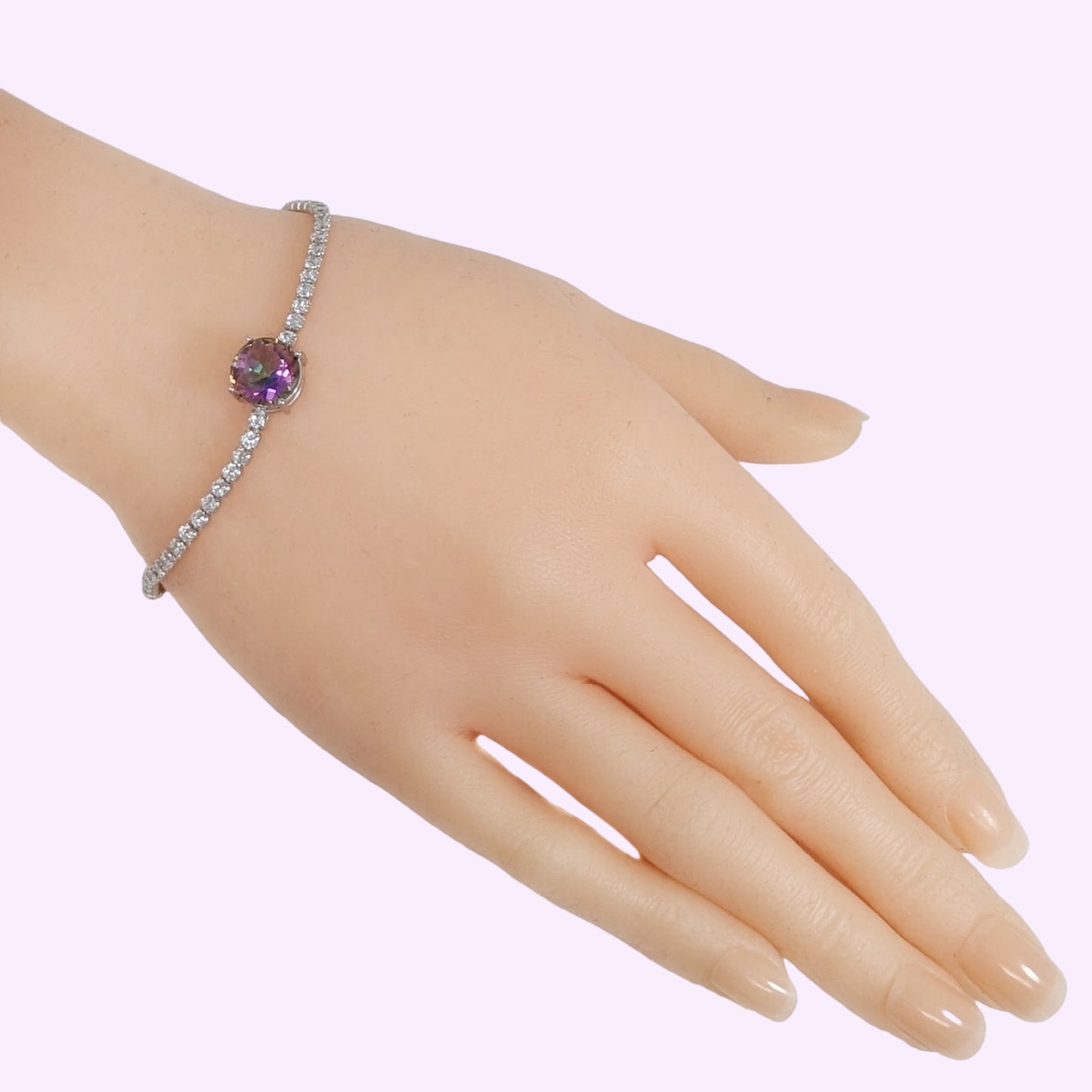 925 Sterling Silver Women's Bracelet with Mystic Topaz and Cubic Zirconia Crystals