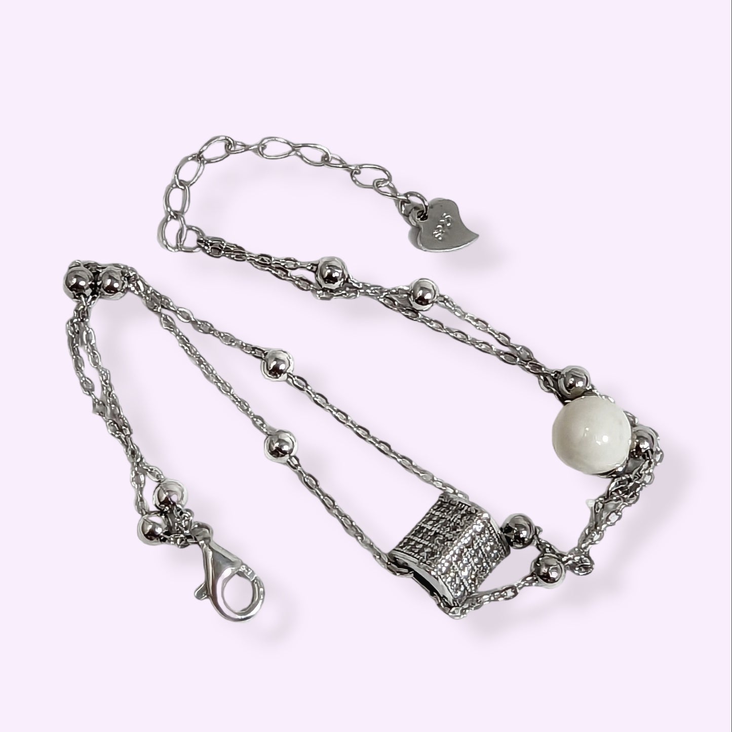 925 Sterling Silver Women's Bracelet with Cubic Zirconia Crystals and Pearl