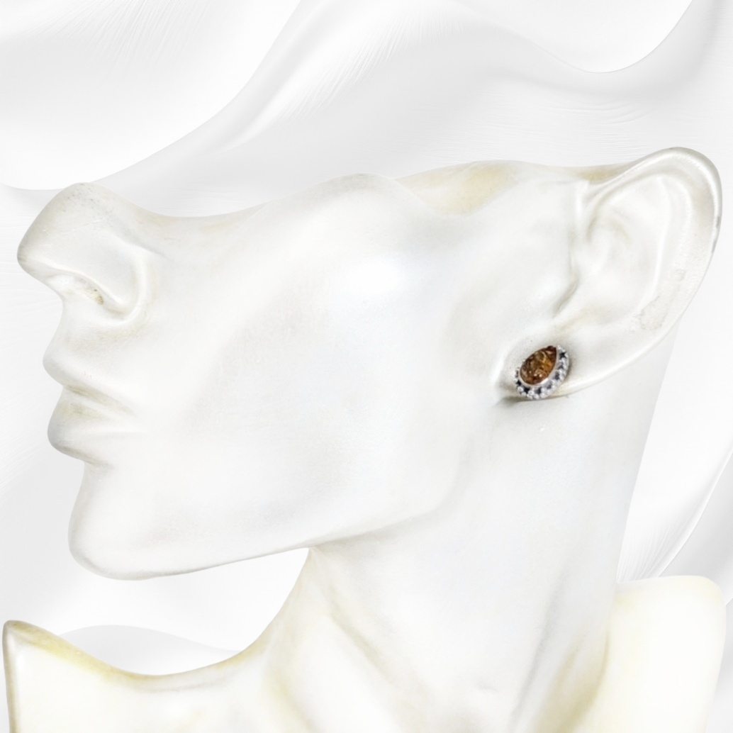 Sterling Silver Earrings With Authentic Natural Amber