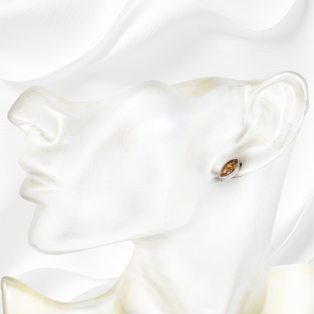 Sterling Silver Earrings With Authentic Natural Amber