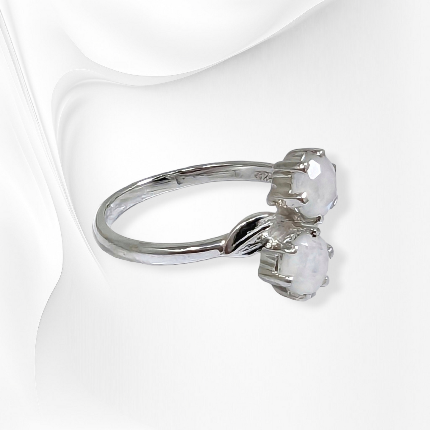 925 Sterling Silver Women's Ring with Authentic Rainbow Moonstones