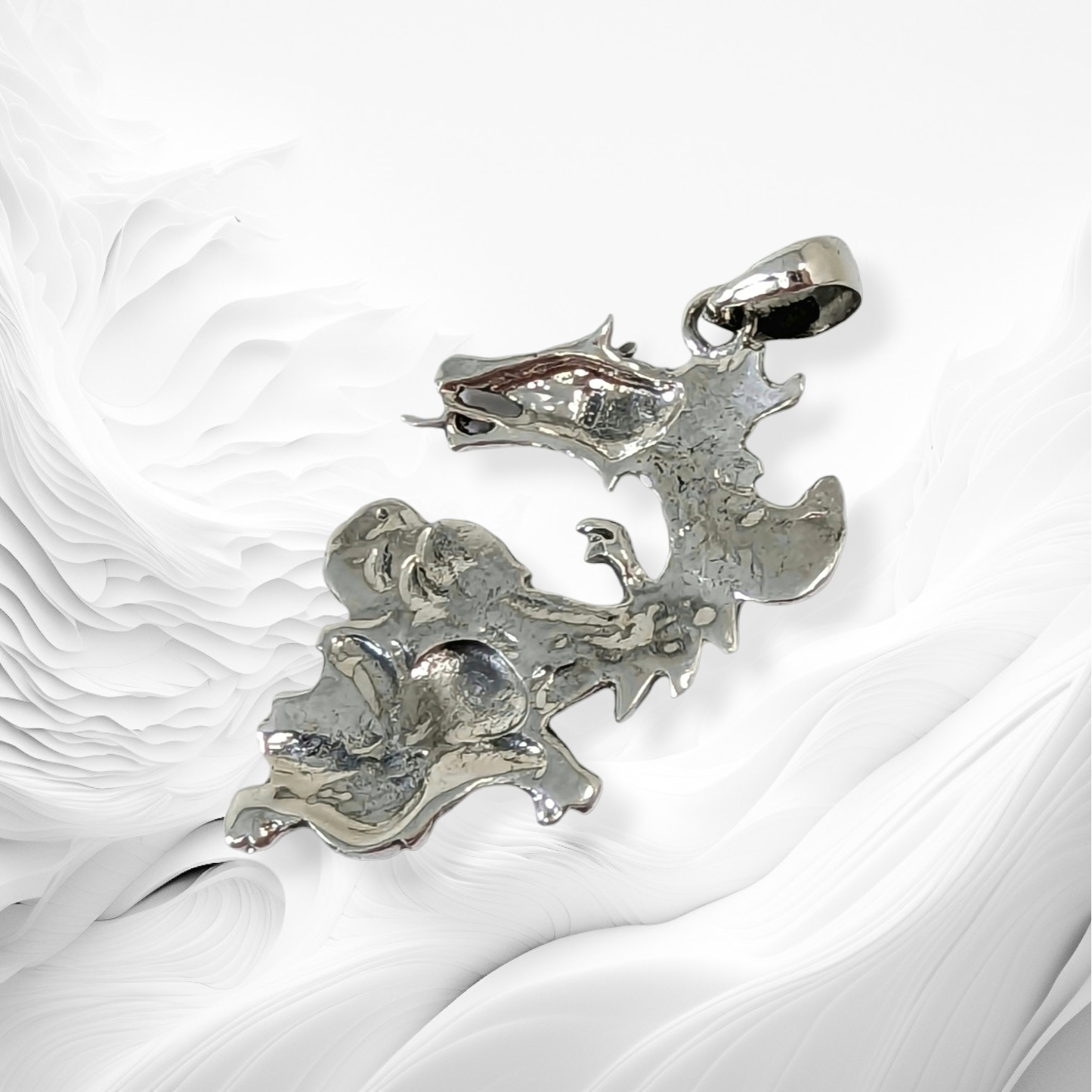 925 Sterling Silver Men's Pendant With Authentic Abalone Shell *Silver Dragon Pendant