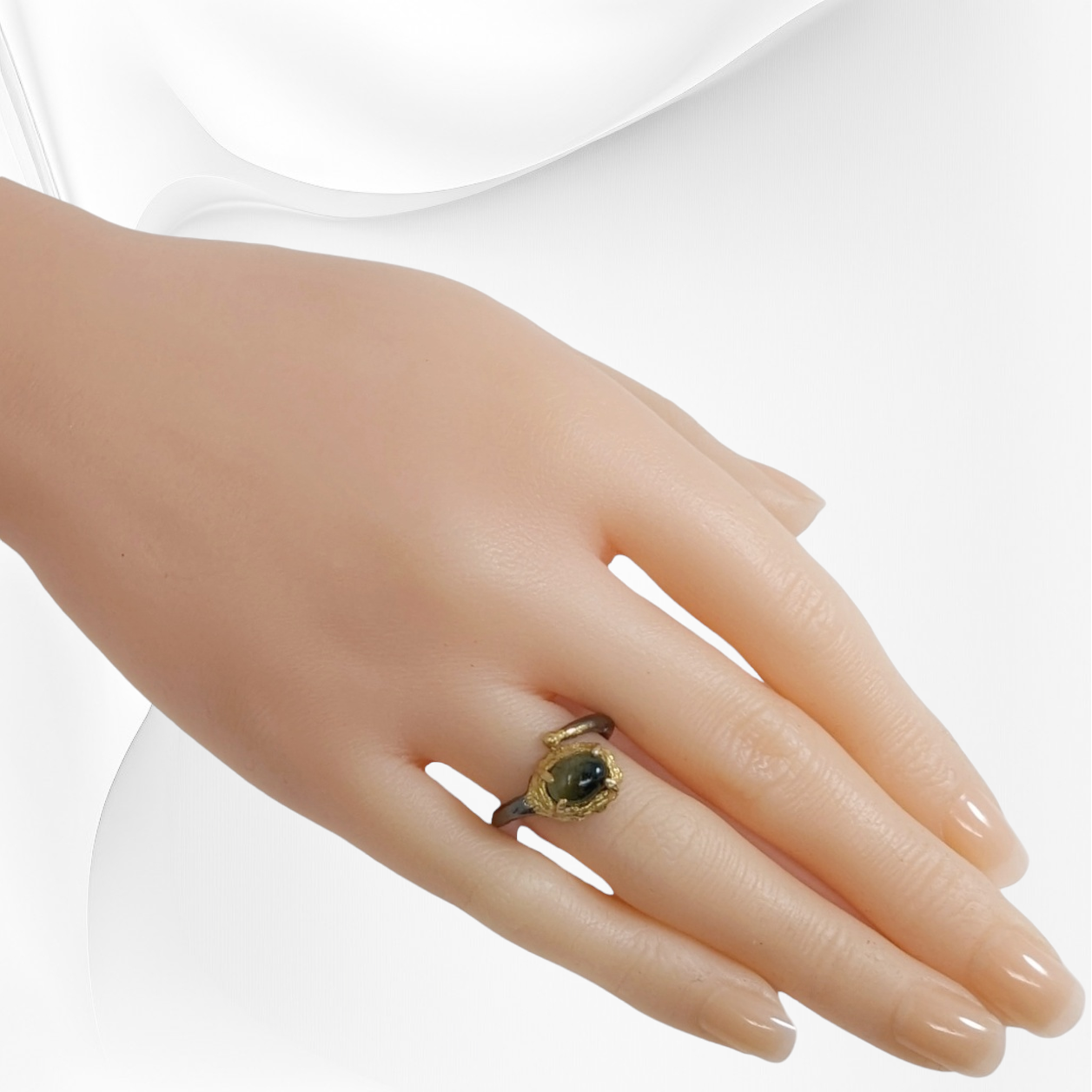 925 Sterling Silver Women's Ring with Authentic Tourmaline Gemstone, Black Rhodium plated