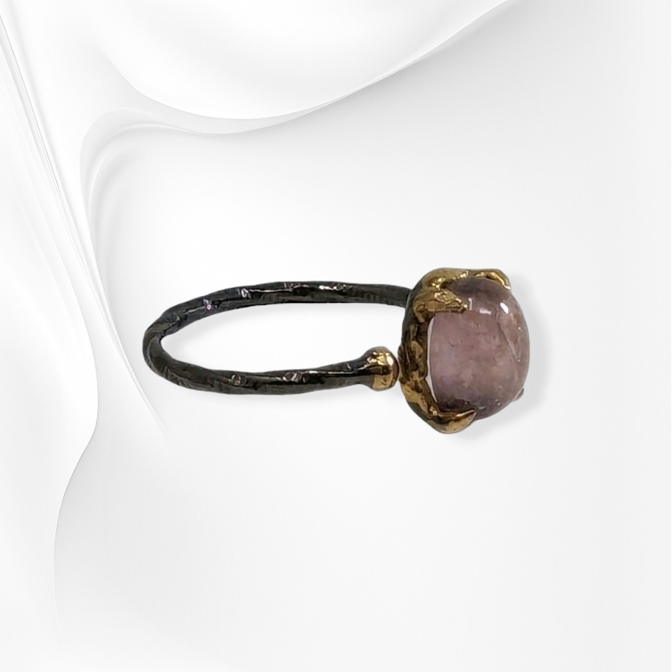 925 Sterling Silver Women's Ring with Authentic Tourmaline Gemstone, Black Rhodium plated