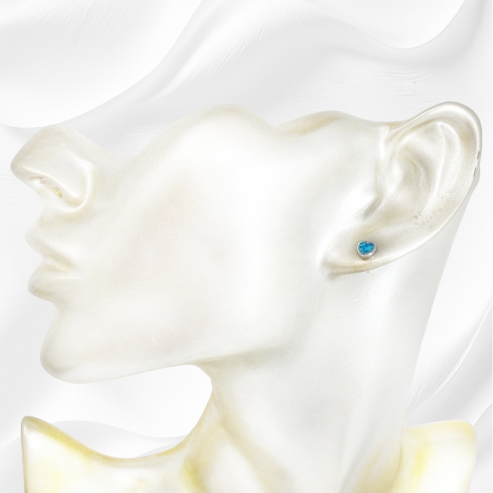 925 Sterling Silver Stud Earrings with Authentic Blue Opal