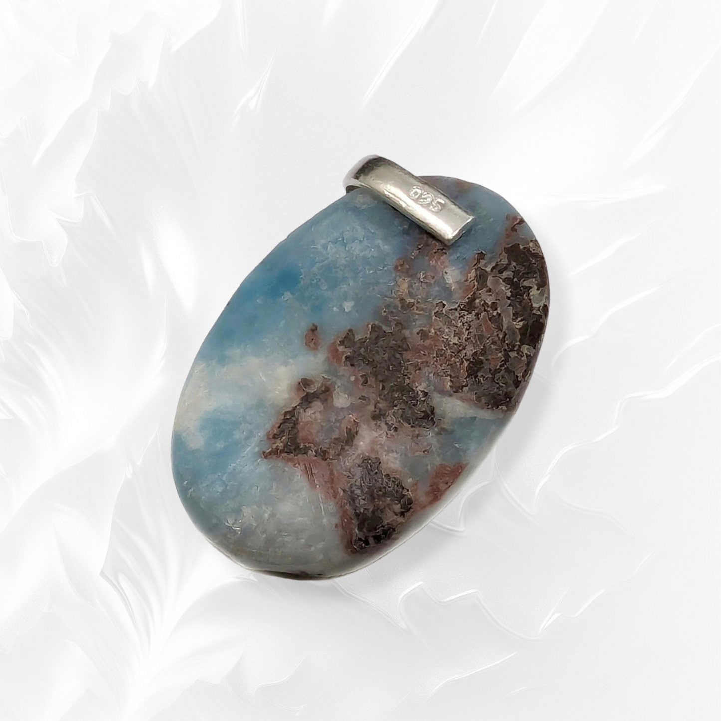 Authentic Larimar Gemstone and 925 Sterling Silver Women's Pendant