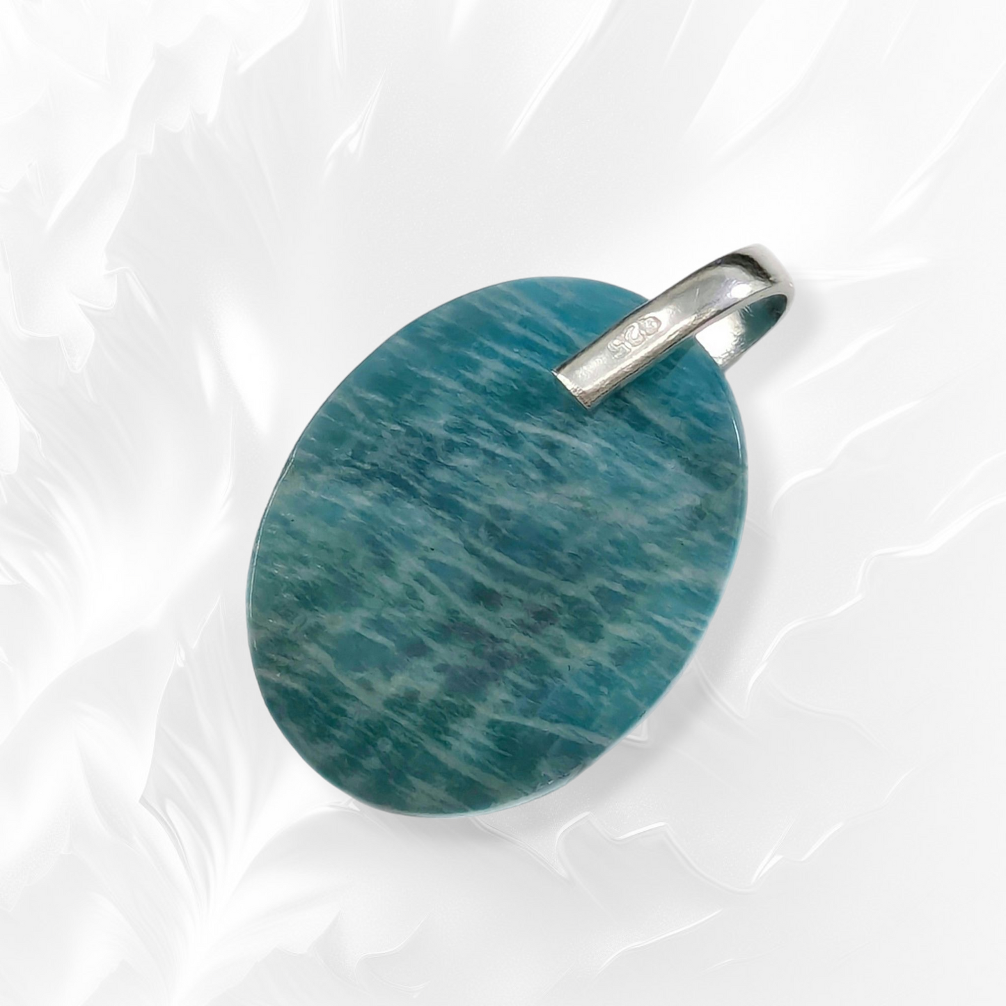 Authentic Amazonite Gemstone and 925 Sterling Silver Women's Pendant