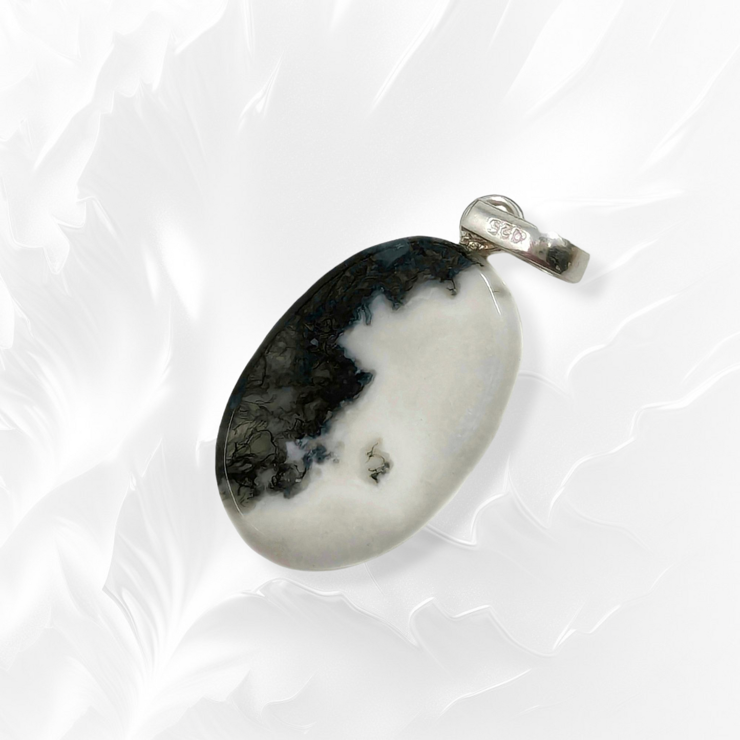 Authentic Moss Agate Gemstone and 925 Sterling Silver Women's Pendant