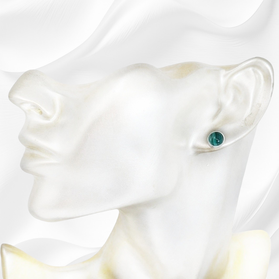 925 Sterling Silver Stud Earrings With Authentic Malachite Gemstones