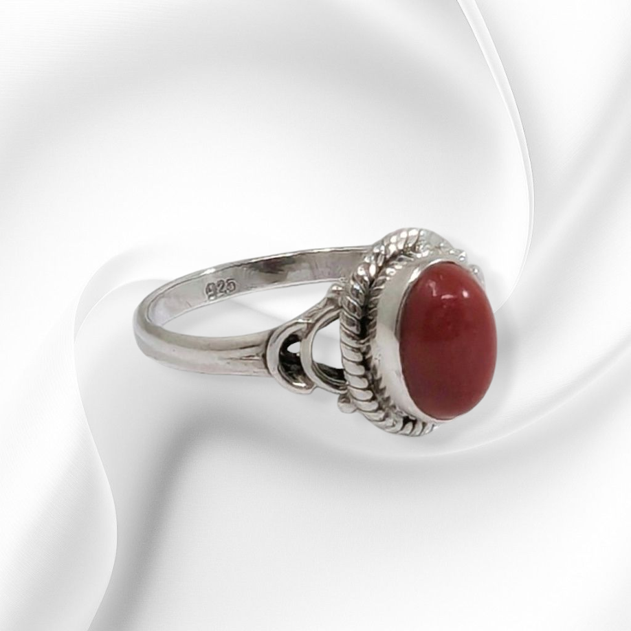 925 Sterling Silver Women's Ring with Authentic Red Coral