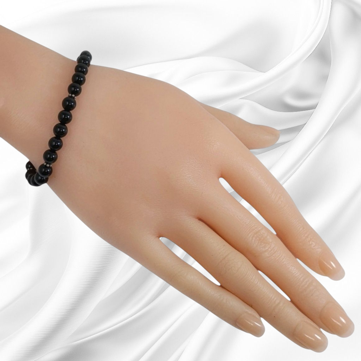 Authentic Black Onyx Gemstones with 925 Sterling Silver Women's Beads Bracelet