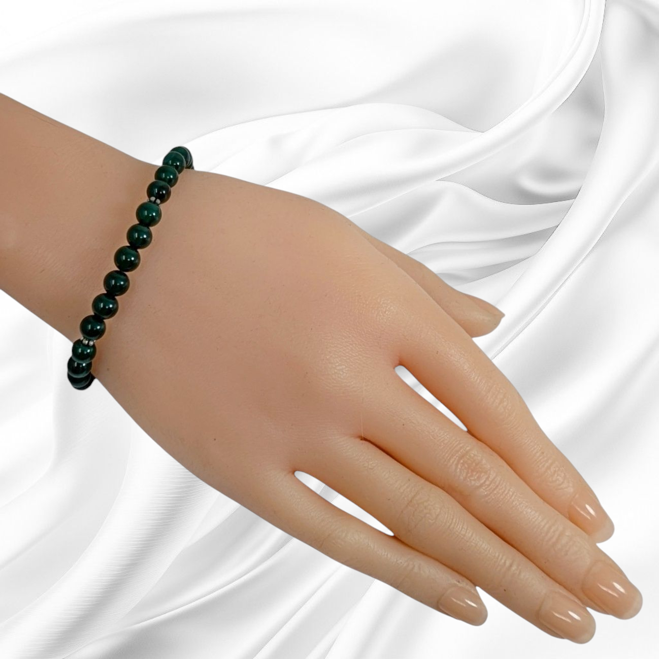 Authentic Green Onyx Gemstones with 925 Sterling Silver Women's Beads Bracelet