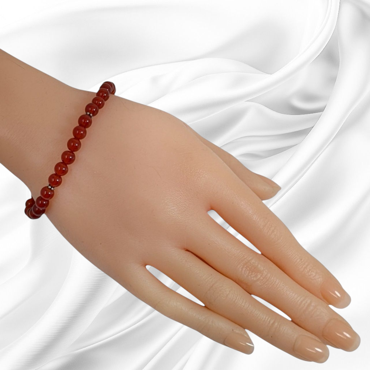 Authentic Carnelian Gemstones with 925 Sterling Silver Women's Beads Bracelet