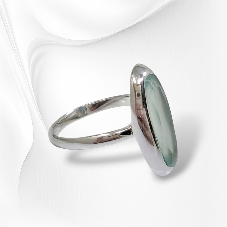 925 Sterling Silver Women Ring with Authentic Chalcedony Aqua Gemstone