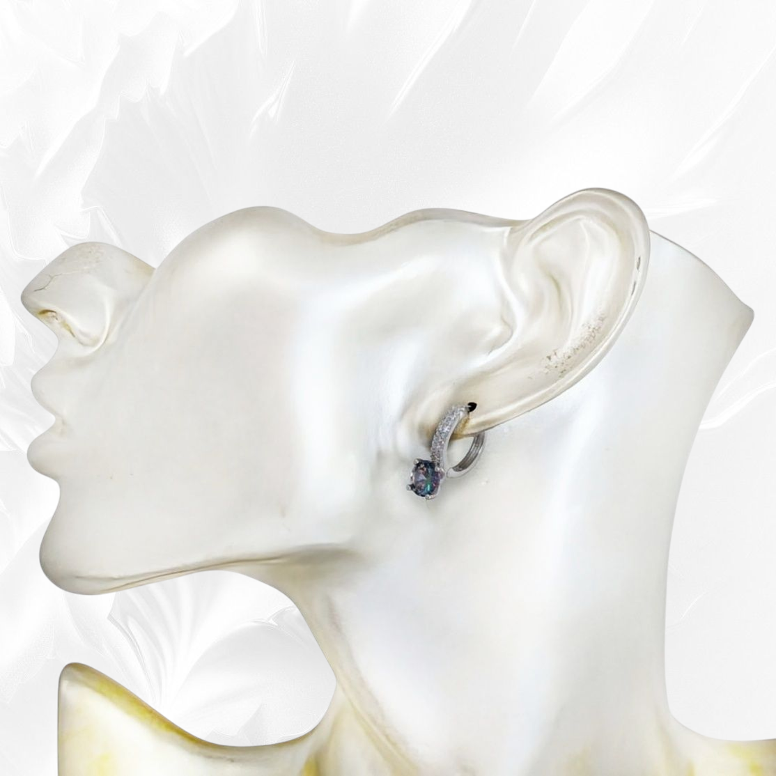 925 Sterling Silver Hoop Earrings with Mystic Topaz