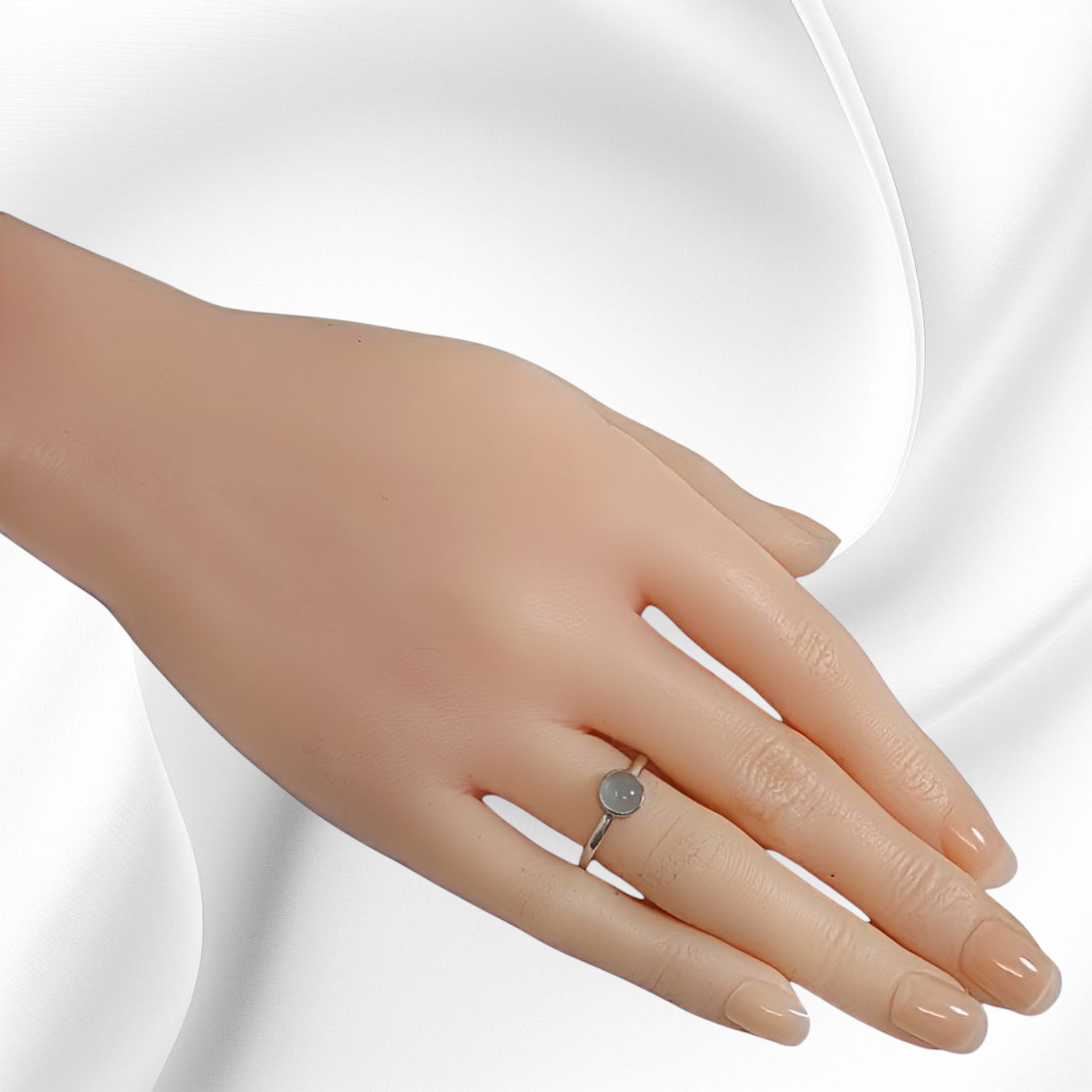 925 Sterling Silver Women's Ring with Authentic Blue Chalcedony Gemstone