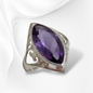 925 Sterling Silver Filigree Women's Ring with Authentic Amethyst Gemstone
