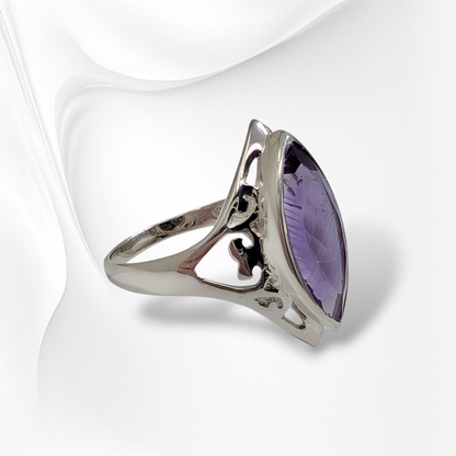 925 Sterling Silver Filigree Women's Ring with Authentic Amethyst Gemstone