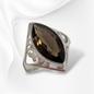 925 Sterling Silver Filigree Women's Ring with Authentic Smoky Topaz