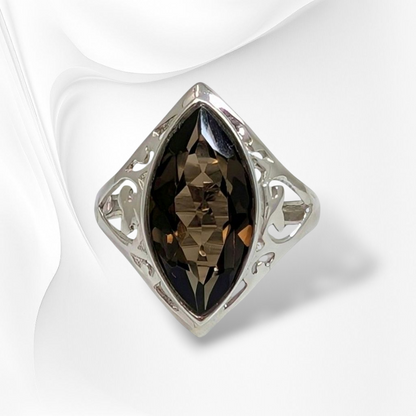 925 Sterling Silver Filigree Women's Ring with Authentic Smoky Topaz