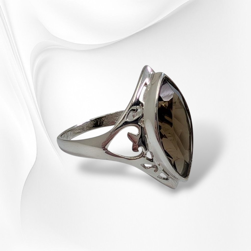 925 Sterling Silver Filigree Women's Ring with Authentic Smoky Topaz