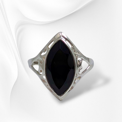 925 Sterling Silver Filigree Women's Ring with Authentic Black Onyx Gemstone