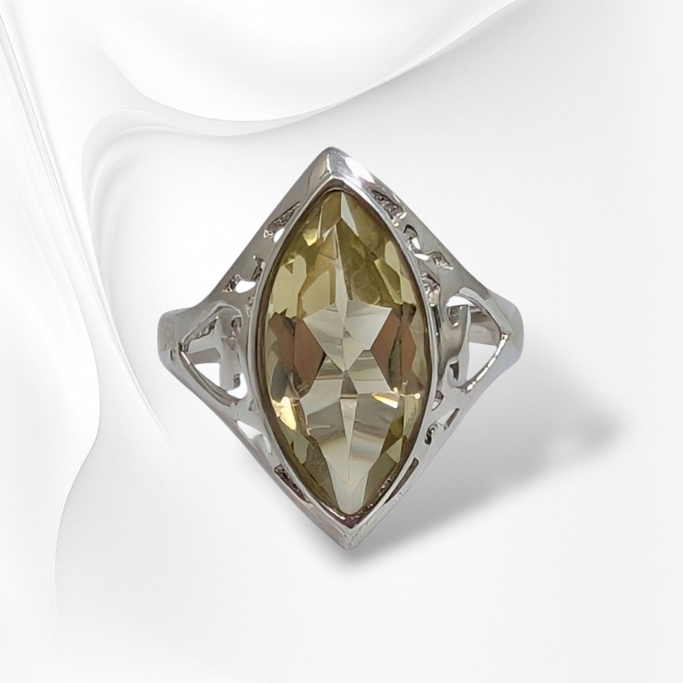 925 Sterling Silver Filigree Women's Ring with Authentic Lemon Topaz