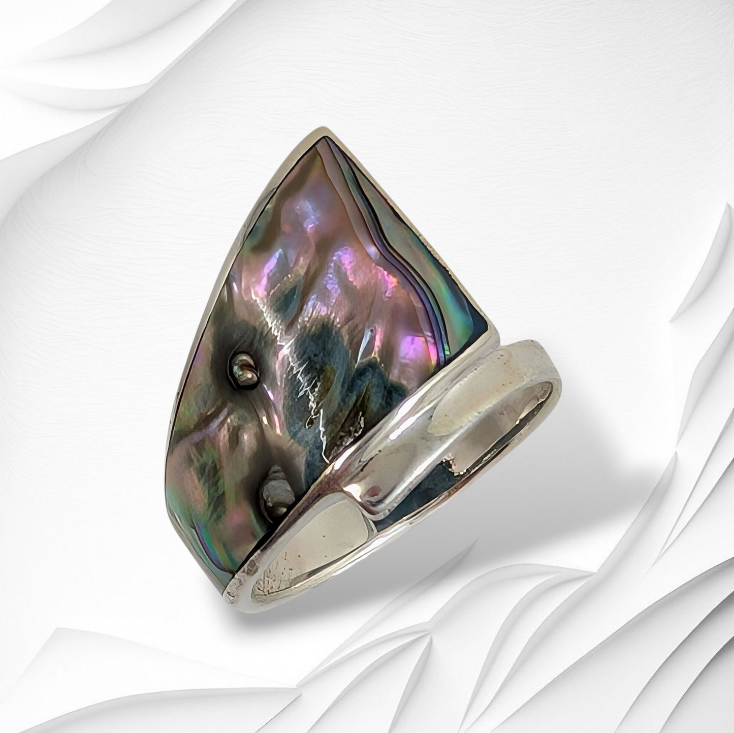 925 Sterling Silver Women's Ring with Authentic Mother of Pearl *Abalone Shell