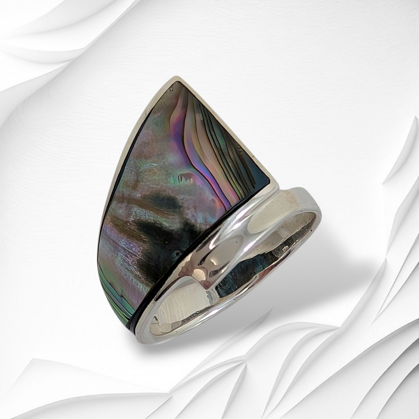925 Sterling Silver Women's Ring with Authentic Mother of Pearl *Abalone Shell