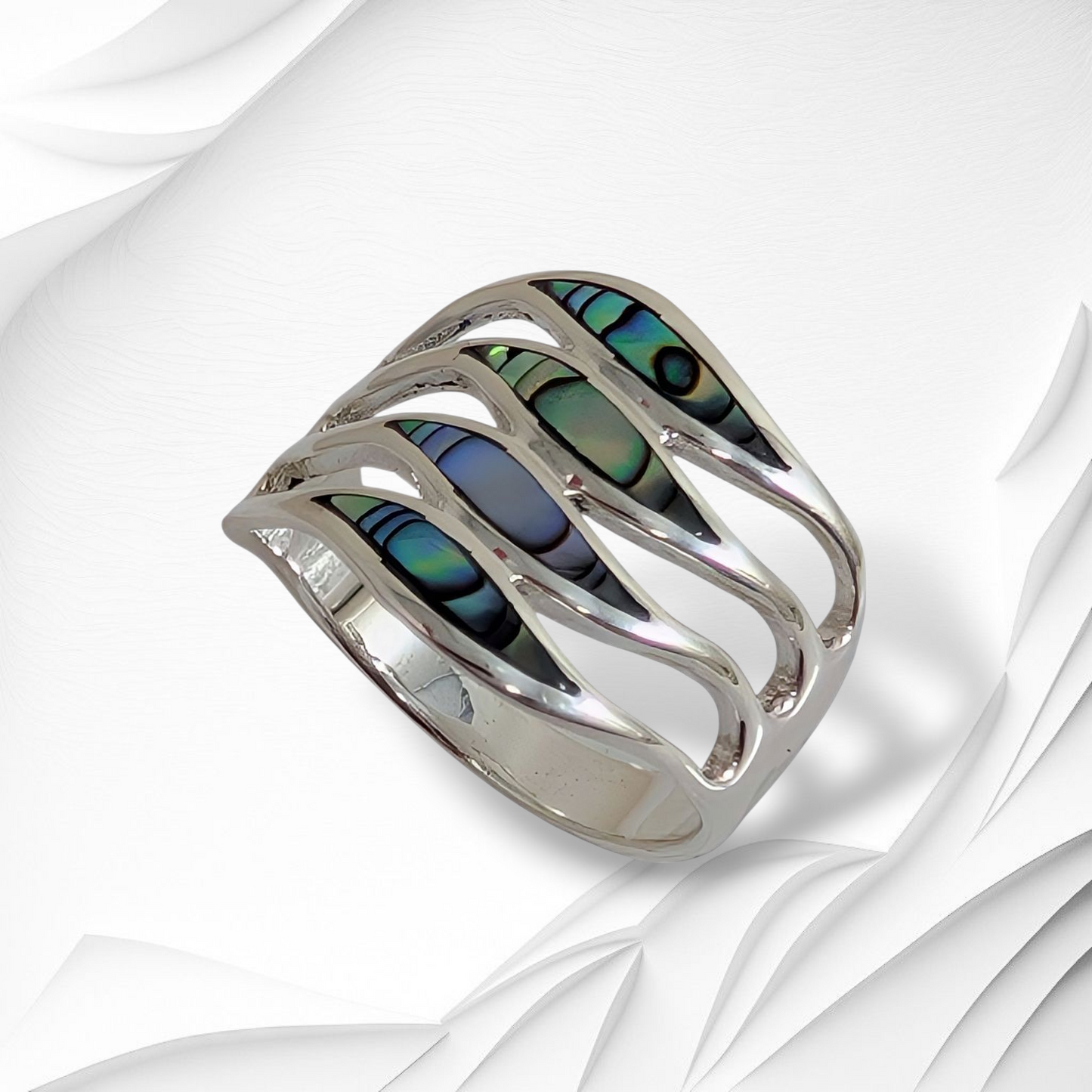 925 Sterling Silver Women's Ring with Authentic Mother of Pearl *Abalone Shell