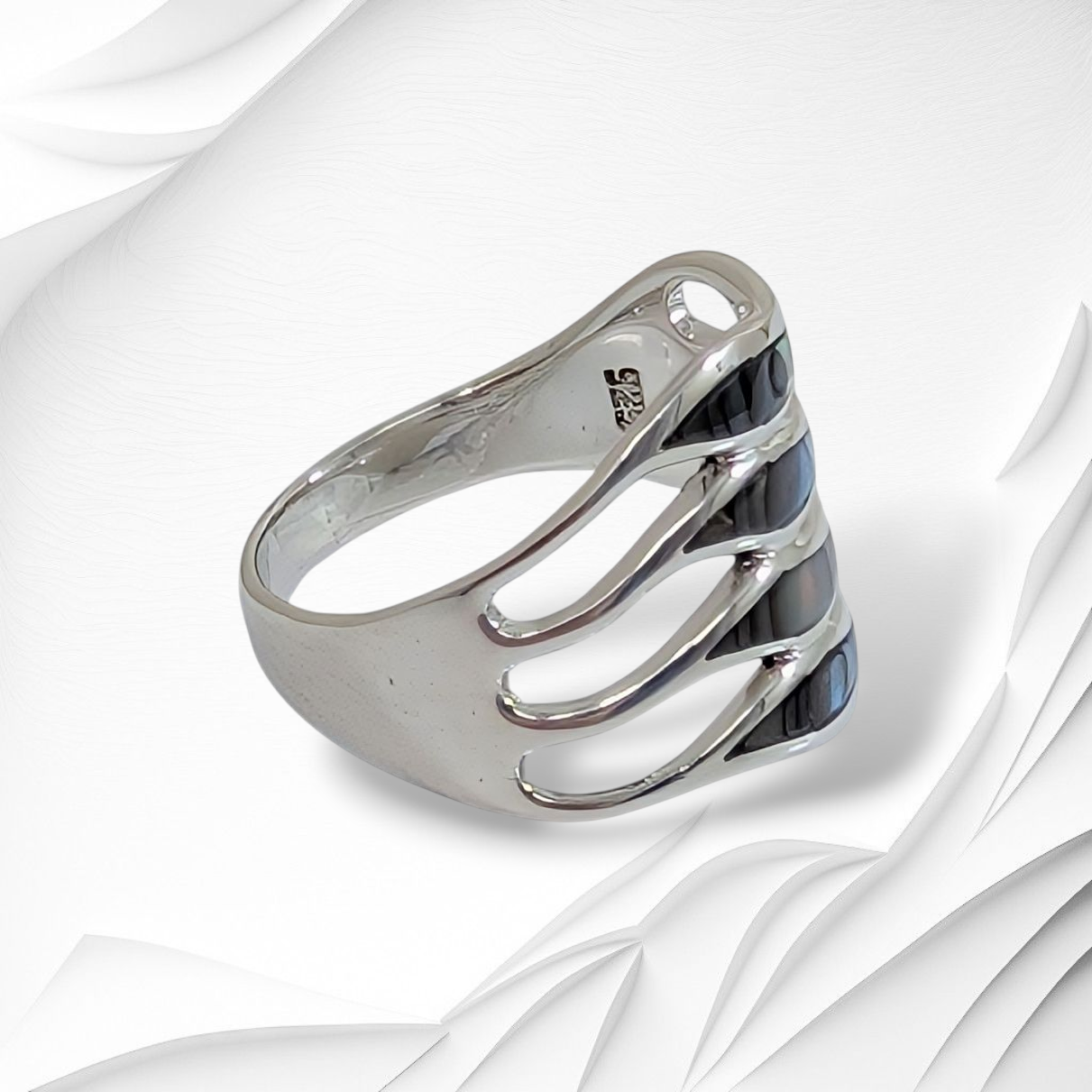 925 Sterling Silver Women's Ring with Authentic Mother of Pearl *Abalone Shell