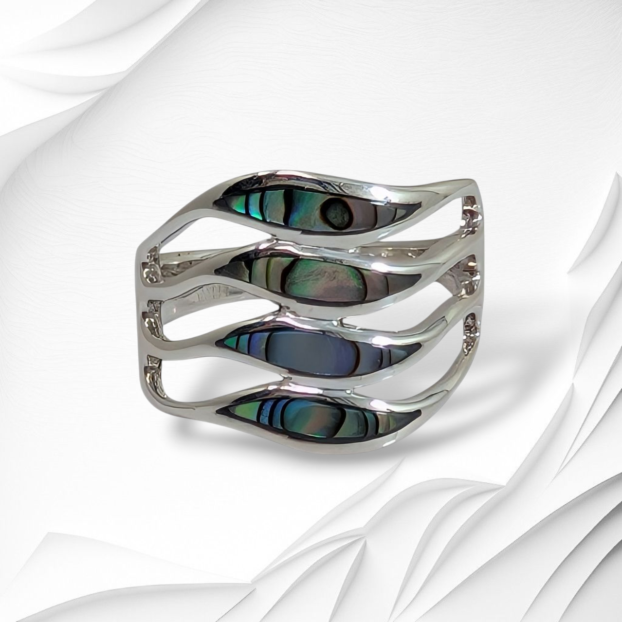 925 Sterling Silver Women's Ring with Authentic Mother of Pearl *Abalone Shell