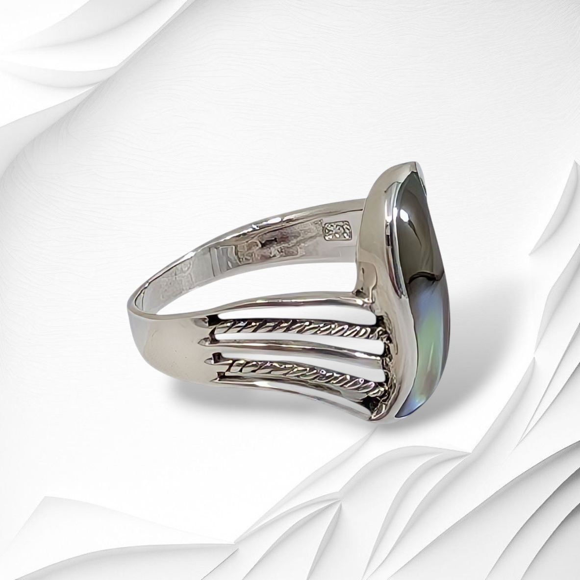 925 Sterling Silver Women's Ring with Authentic Mother of Pearl *Abalone Shell