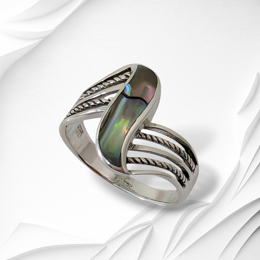 925 Sterling Silver Women's Ring with Authentic Mother of Pearl *Abalone Shell