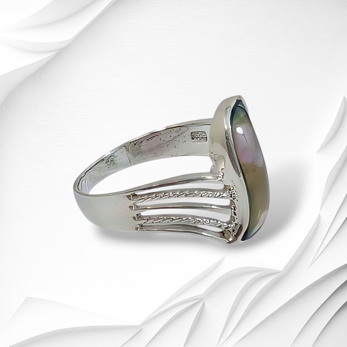 925 Sterling Silver Women's Ring with Authentic Mother of Pearl *Abalone Shell