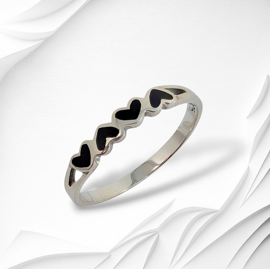 925 Sterling Silver Women's Ring with Authentic Black Onyx Gemstones