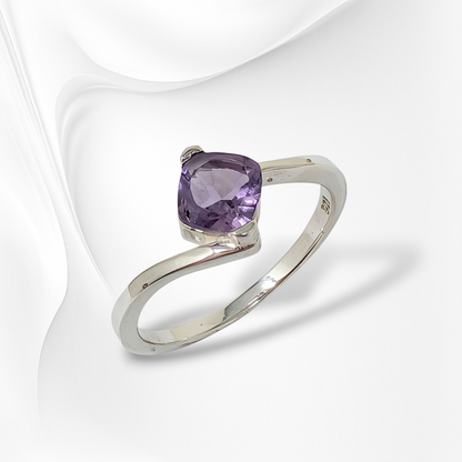 925 Sterling Silver Women's Ring with Authentic Amethyst Gemstone