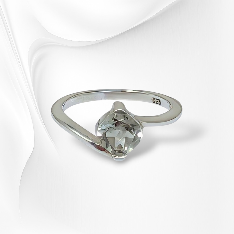 925 Sterling Silver Women's Ring with Authentic Green Amethyst Gemstone